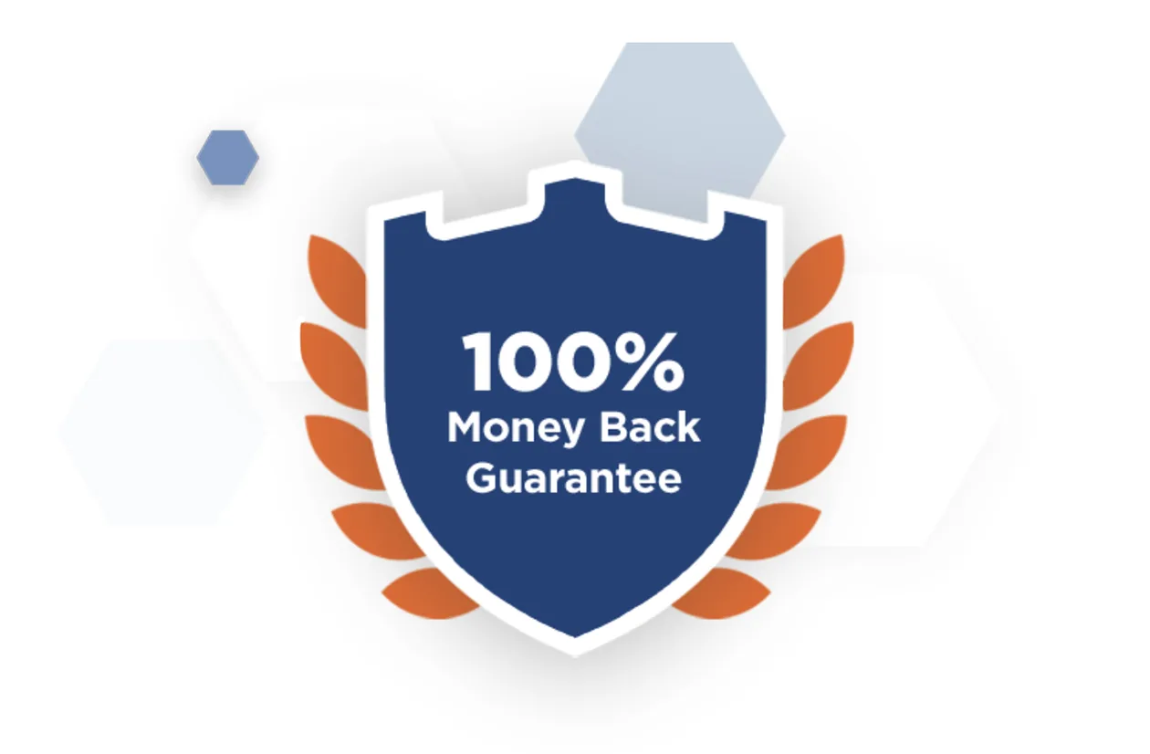 100% money back guarantee badge.
